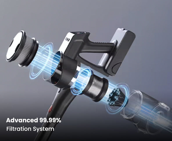 Bicycle handlebar with advanced filtration system on a gray background