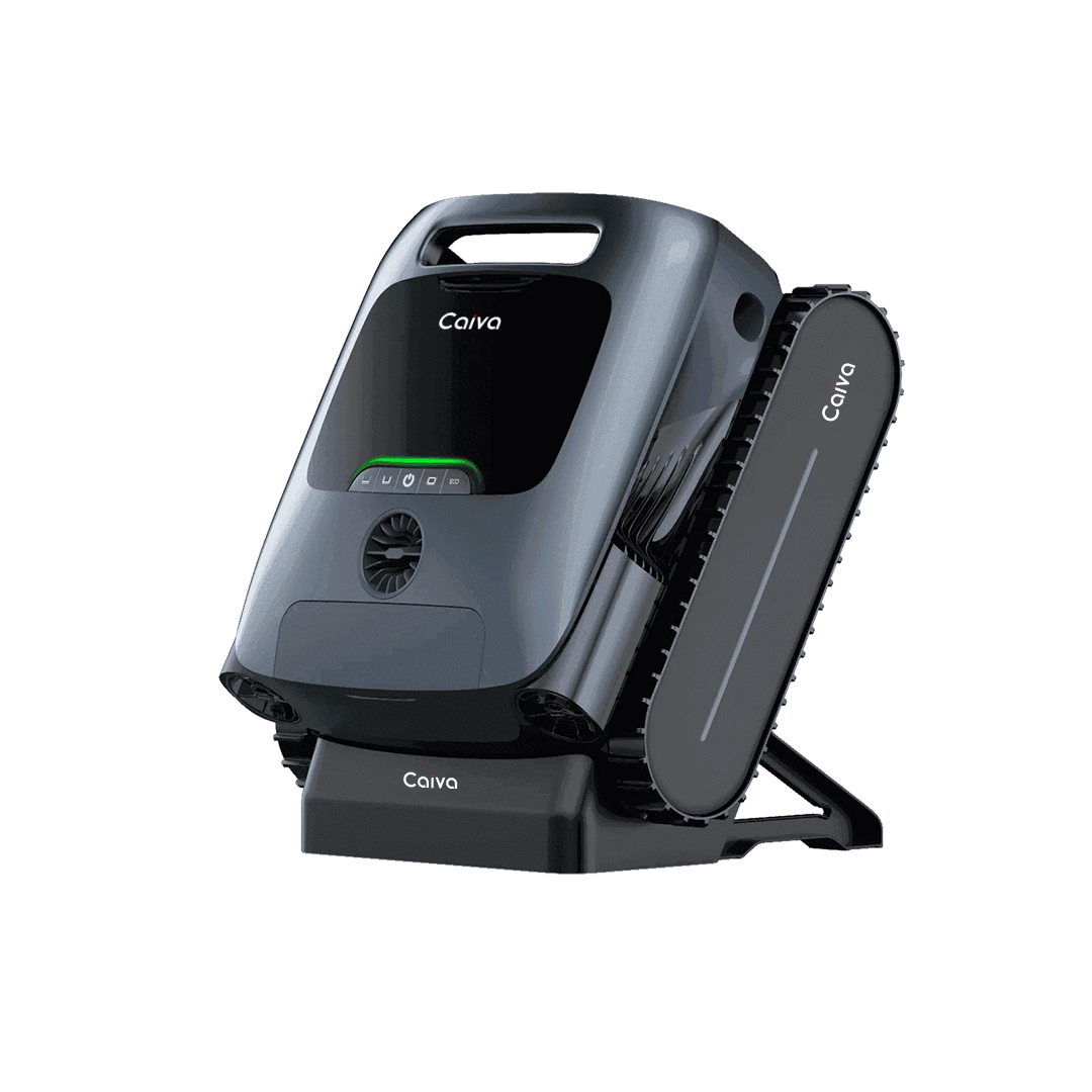 Robotic vacuum cleaner with 'Caiva' branding on a white background