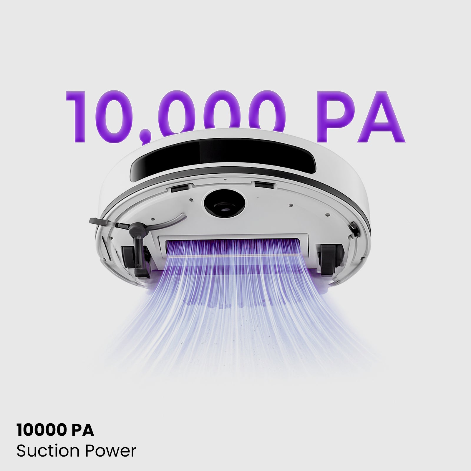 Robotic vacuum cleaner with 10,000 PA suction power displayed on a white background