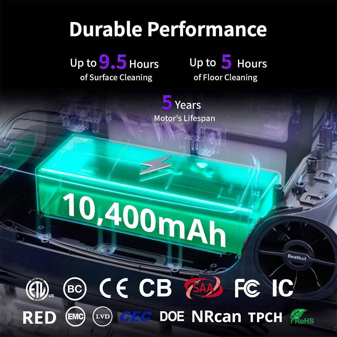 Battery pack with specifications on a dark background