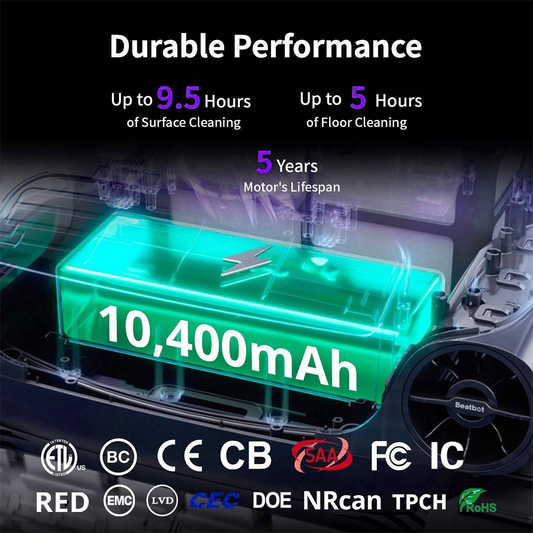 Battery pack with specifications on a dark background