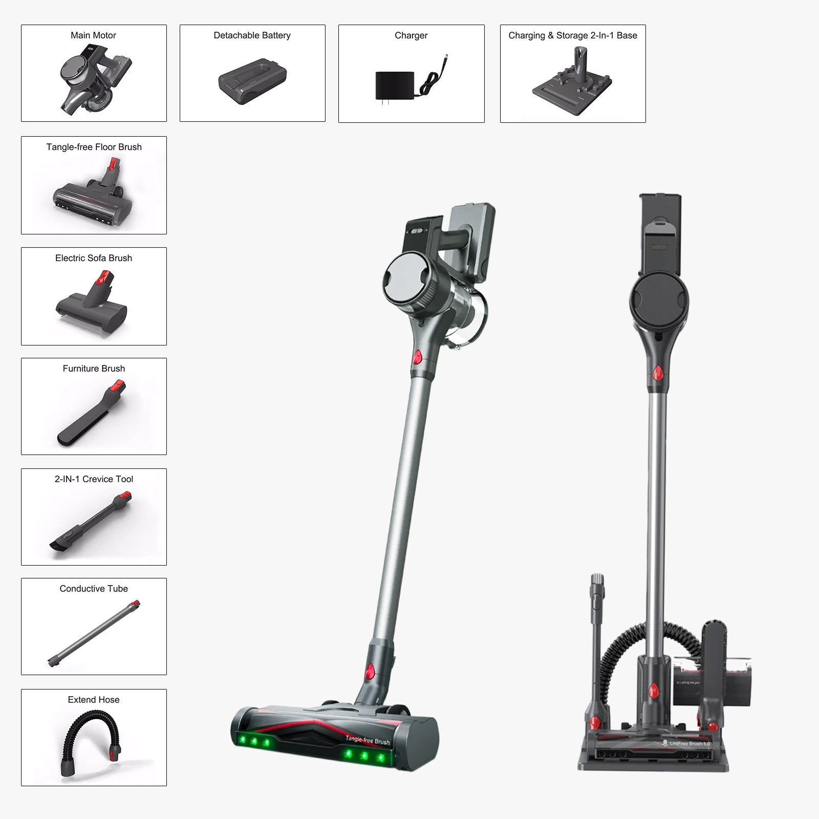 Stylized image of a vacuum cleaner with attachments on a white background
