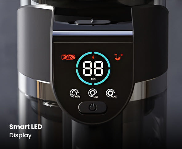Digital display on a coffee maker with 'Smart LED Display' text.