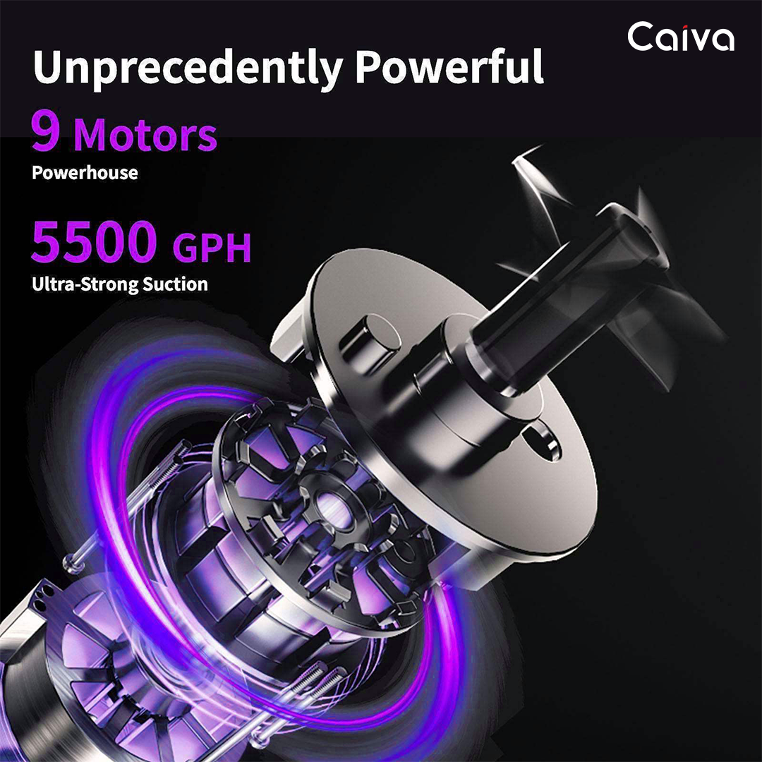 Caiva air freshener with 9 motors and 5500 GPH on a dark background