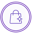 Purple shopping bag icon with a star on a white background